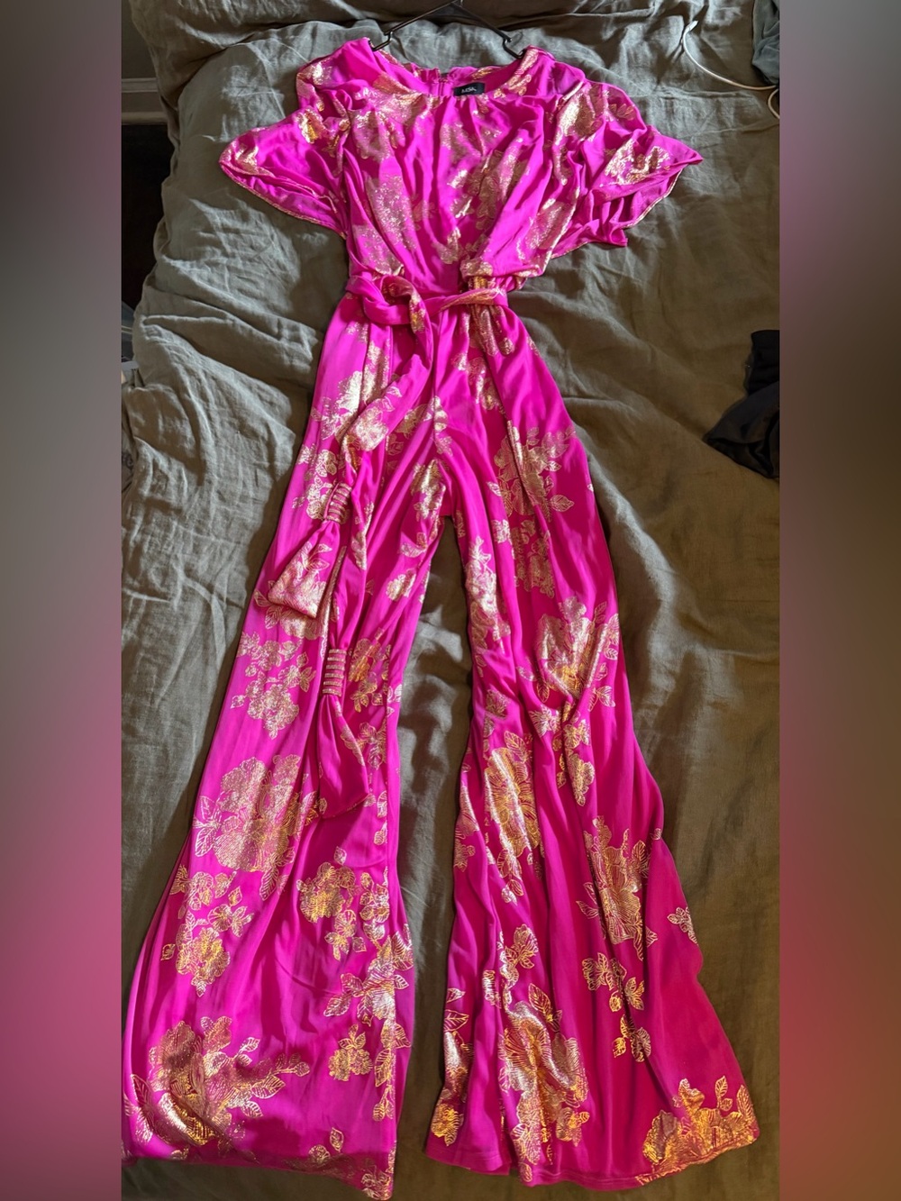 MSK Fuchsia Jumpsuit with Gold Floral Print